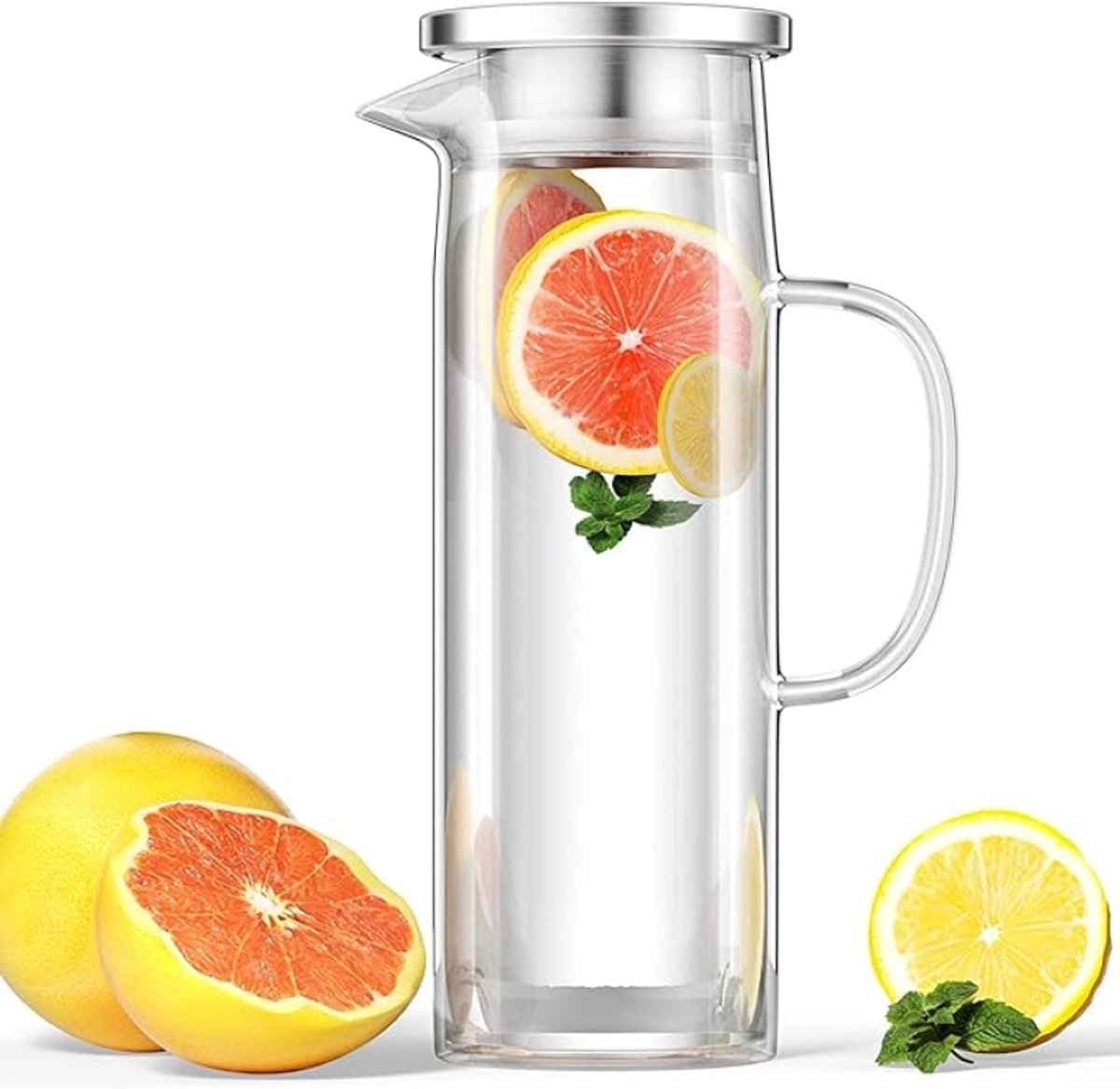Glazen karaf met deksel, waterkaraf, 1,5 liter, hittebestendig borosilicaatglas, ideaal voor sap, thee, koffie en meer