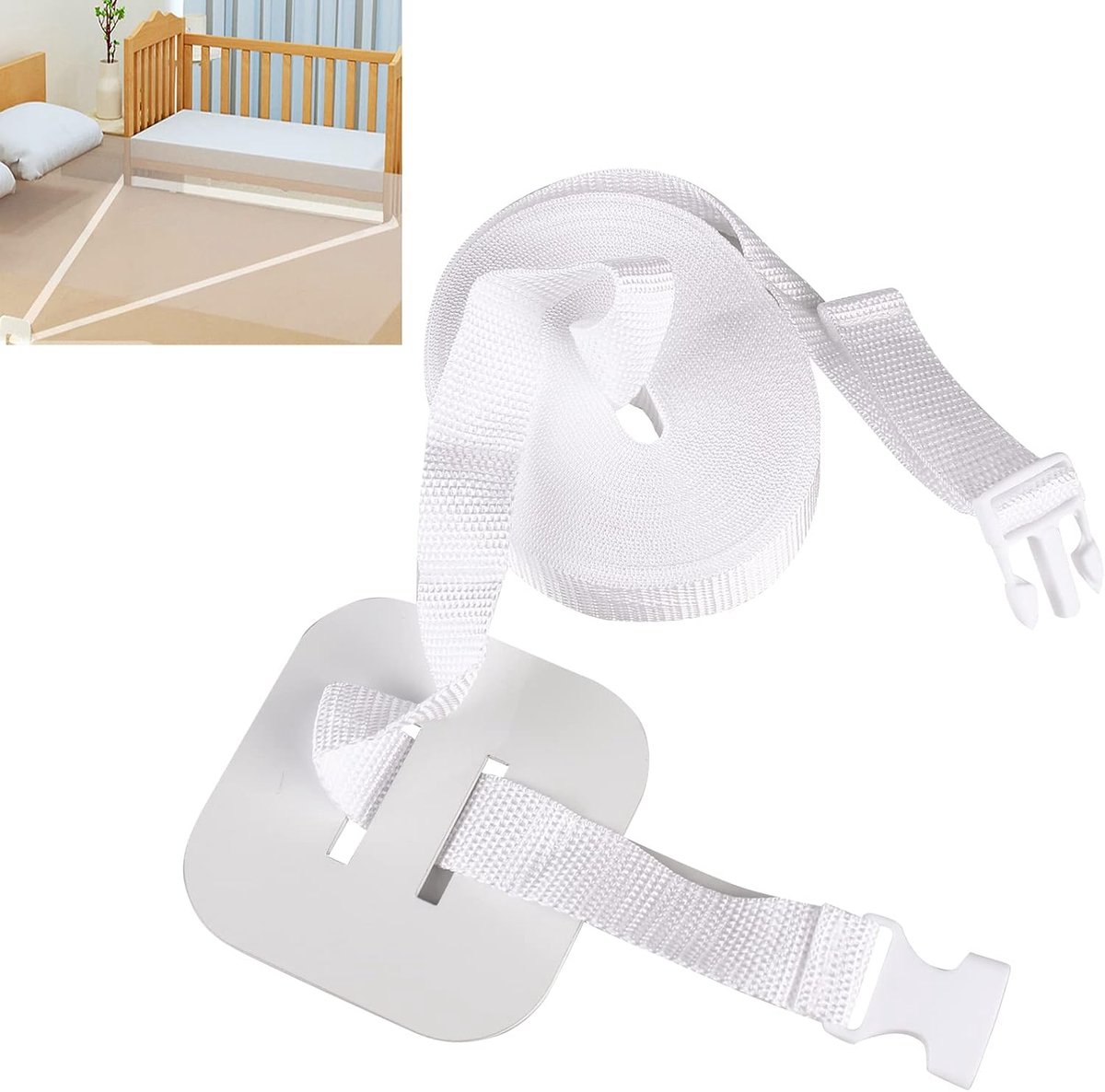 Riem voor babybed - bevestiging bijzetbed boxspringbed - 2.5*8 m - bijzetbed bevestiging - voor boxspringbedden - babybed riem - wit