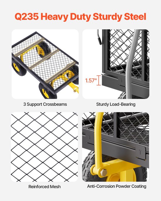 Bolderkar Transportwagen - Tuinwagen Gereedschapswagen - Zware Lasten Vervoeren - 2-in-1 Multifunctioneel Design - 227 kg Draagvermogen - Geel Zwart van Bolderkar — afbeelding 3