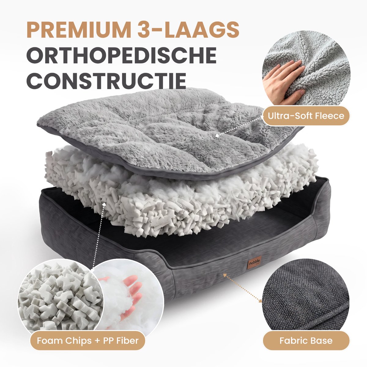 Pebble orthopedische hondenmand sofa 75 x 45 cm, grijs thumbnail 5