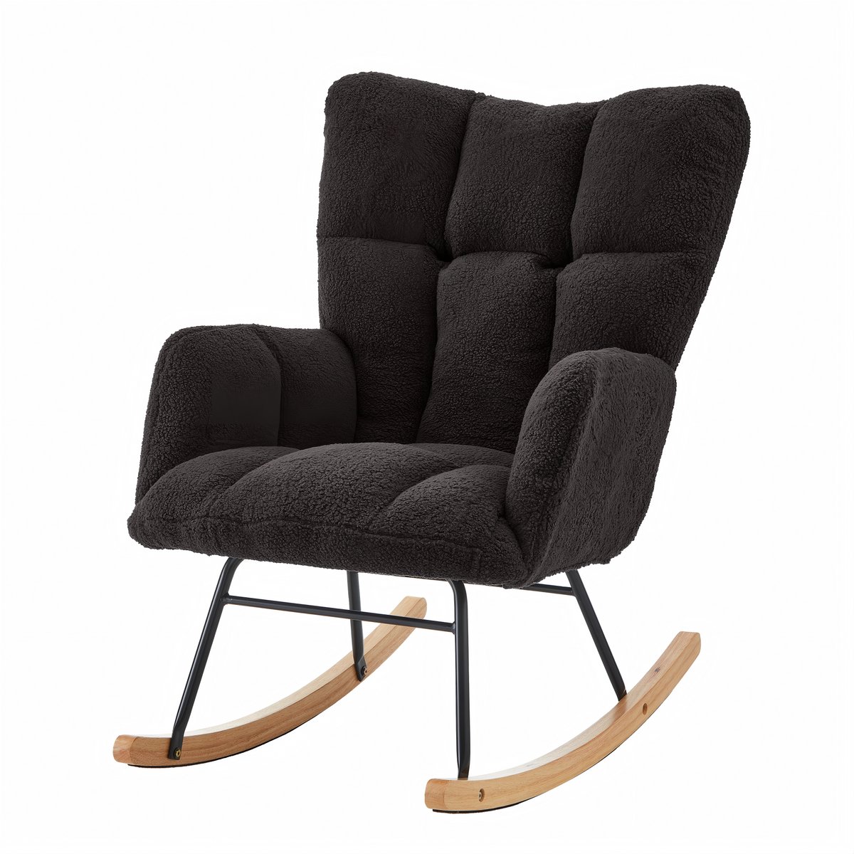 MUVANO Schommelstoel - Relaxstoel - Scandinavische Stoel-Moderne Schommelstoel – Zachte Stof –Houten Poten – Metalen Frame - Stabiel - Woonkamer - 69x89x101 cm- 1 Stuk-Donkergrijs