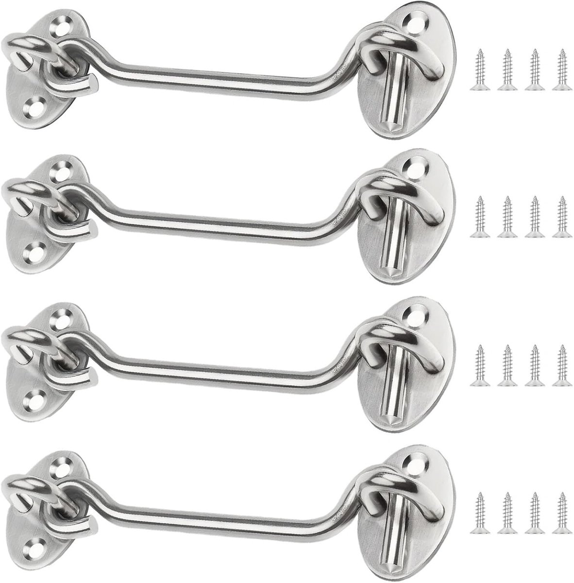 4 Inch Storm Hooks met Oog, 4 Stuks Deursloten, RVS Deursluiting voor Deuren, Ramen en Kasten, Inclusief 16 Schroeven voor Betrouwbare Bevestiging
