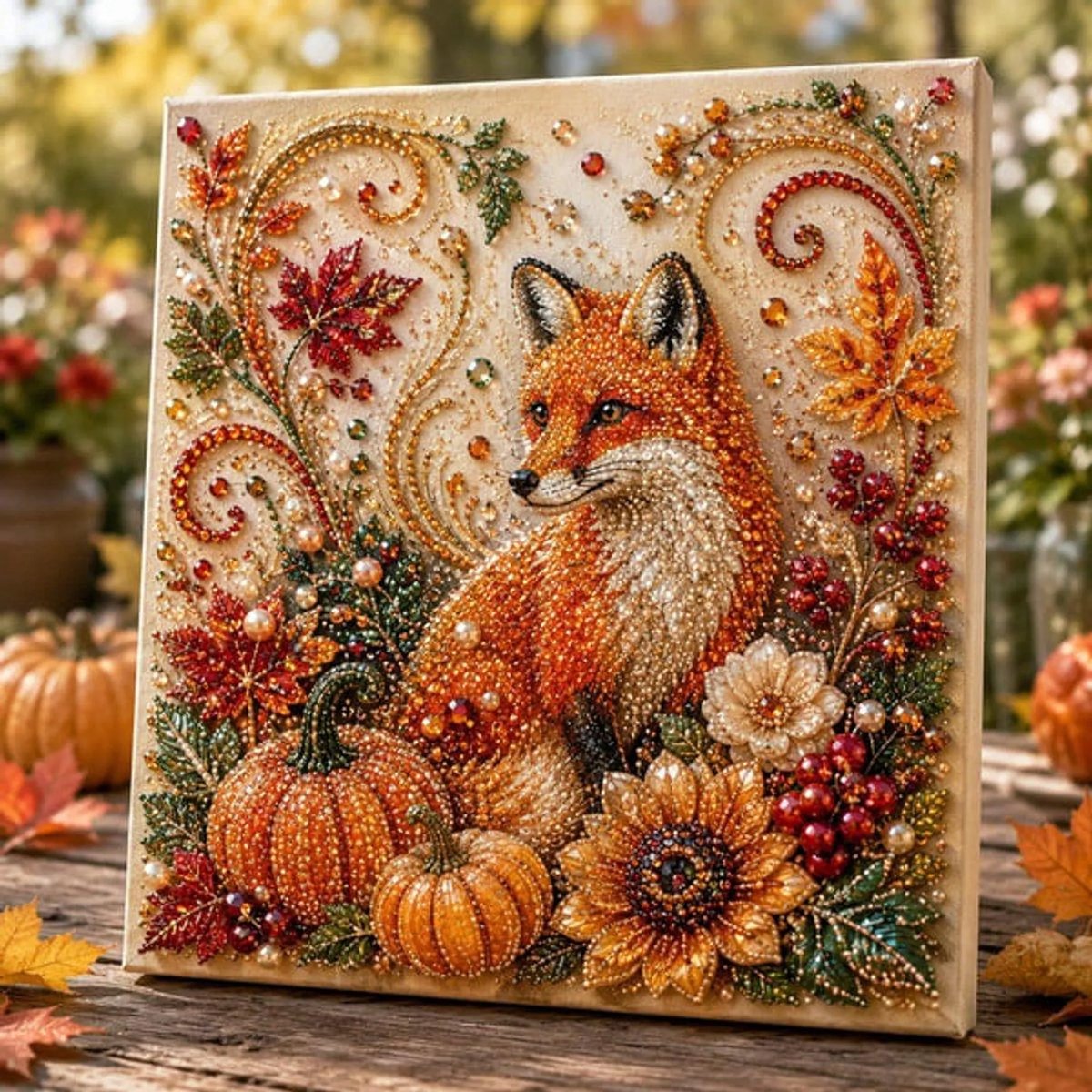 Casalora® Herfst Parel Diamond Painting – DIY 3D Vos Kunstwerk – Sprankelende Parelschildering met Voorgespannen Frame – Creatieve Hobby voor Volwassenen – Herfstdecoratie – 20 × 20 cm