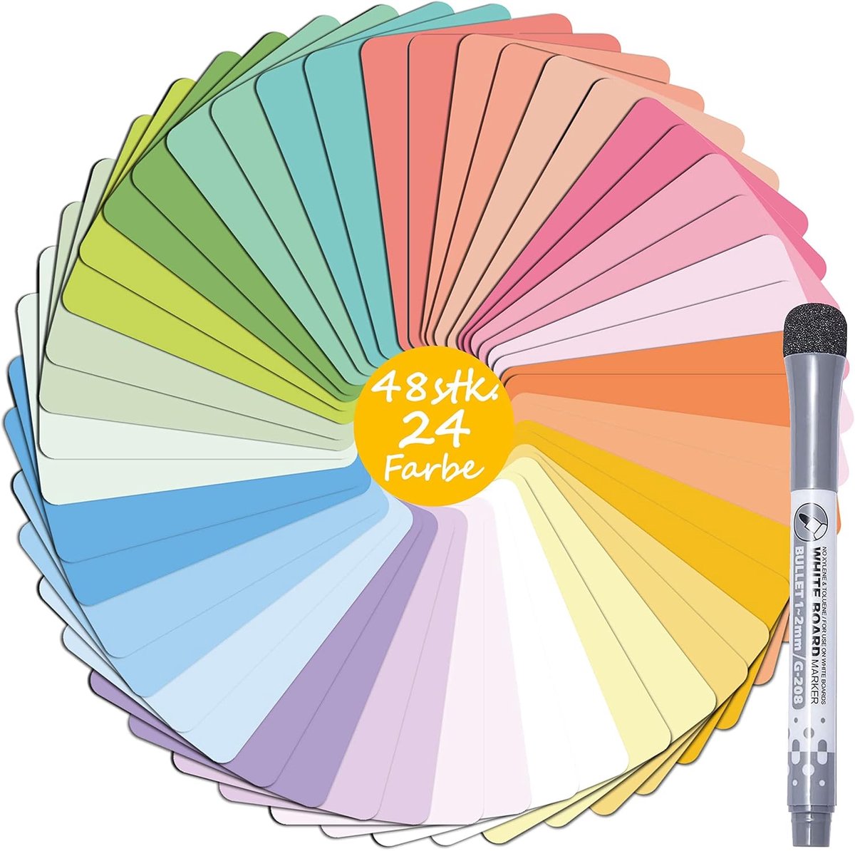 48 stuks magneetstrips beschrijfbaar - 6 x 4 cm whiteboard magneten om te beschrijven - magneetborden voor magneetbord koelkast metalen kast - whiteboard accessoires - incl. 1 marker