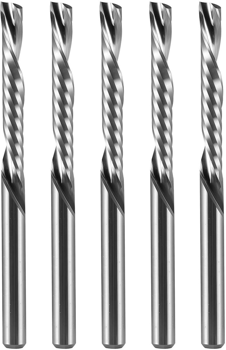 Precisie Freesbits 3.17 mm voor Acryl, PVC, MDF en Hout - 5 Stuks met 22 mm Snijdiepte en O-Flute Ontwerp
