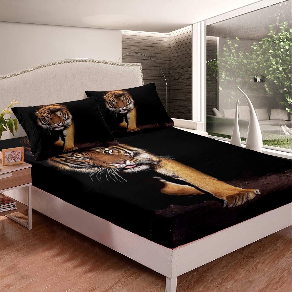 Elzusha - Hoeslaken Dubbel Tijger Patroon - Microvezel Beddengoed Set