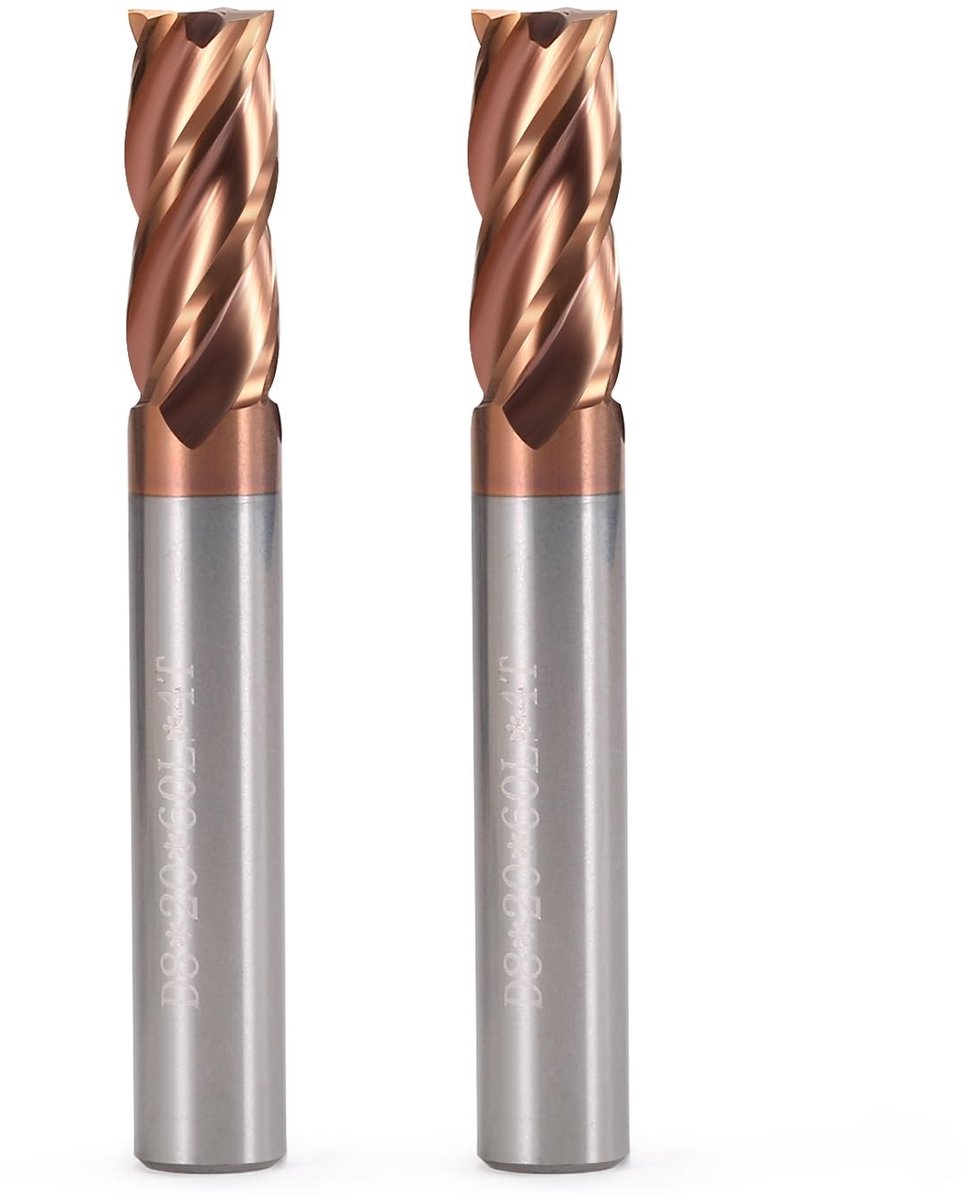 Elzusha - Set van 5 CNC Frezen 8mm met 4 Groeven - Snelstaal voor Hout, Aluminium, Staal