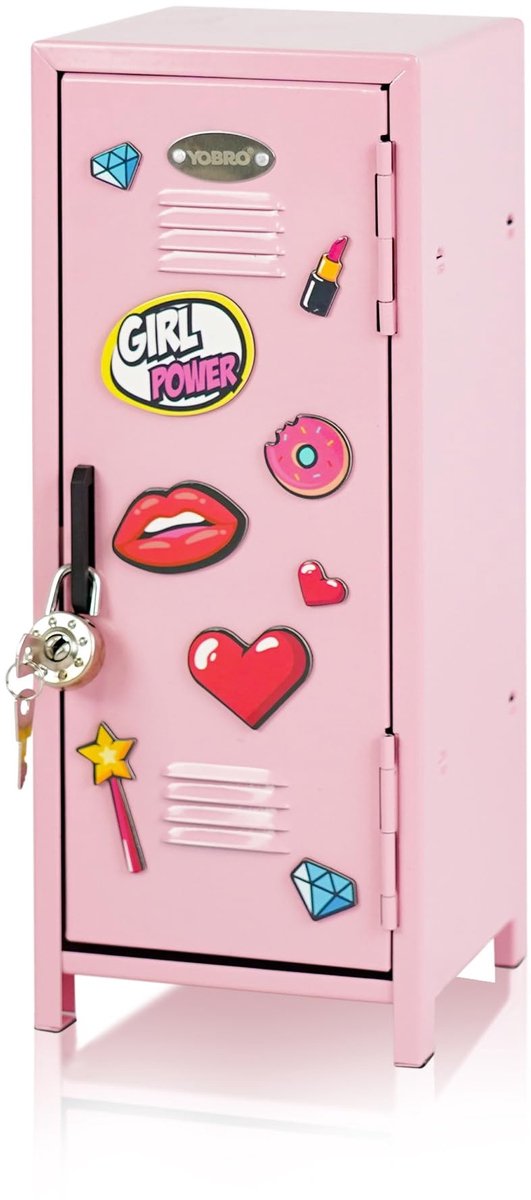 Elzusha - Mini Kluisje met Slot - Roze Metalen Opbergkastje voor Bureau en Slaapkamer