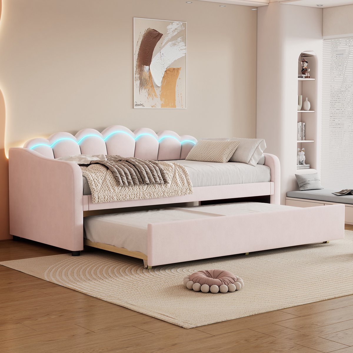Bedframe - voor matras 90 x 200 cm - roze - met LED-verlichting en lattenbodem - matras niet inbegrepen - voor de slaapkamer
