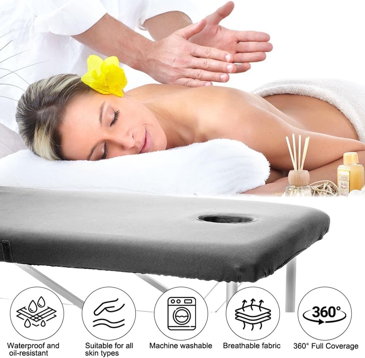 Massage Stoel Stretch Cover 80 x 190 cm - Waterdicht en Oliebestendig - Wasbare Bescherming voor Cosmetische Tafels en Spa's - Grijs
