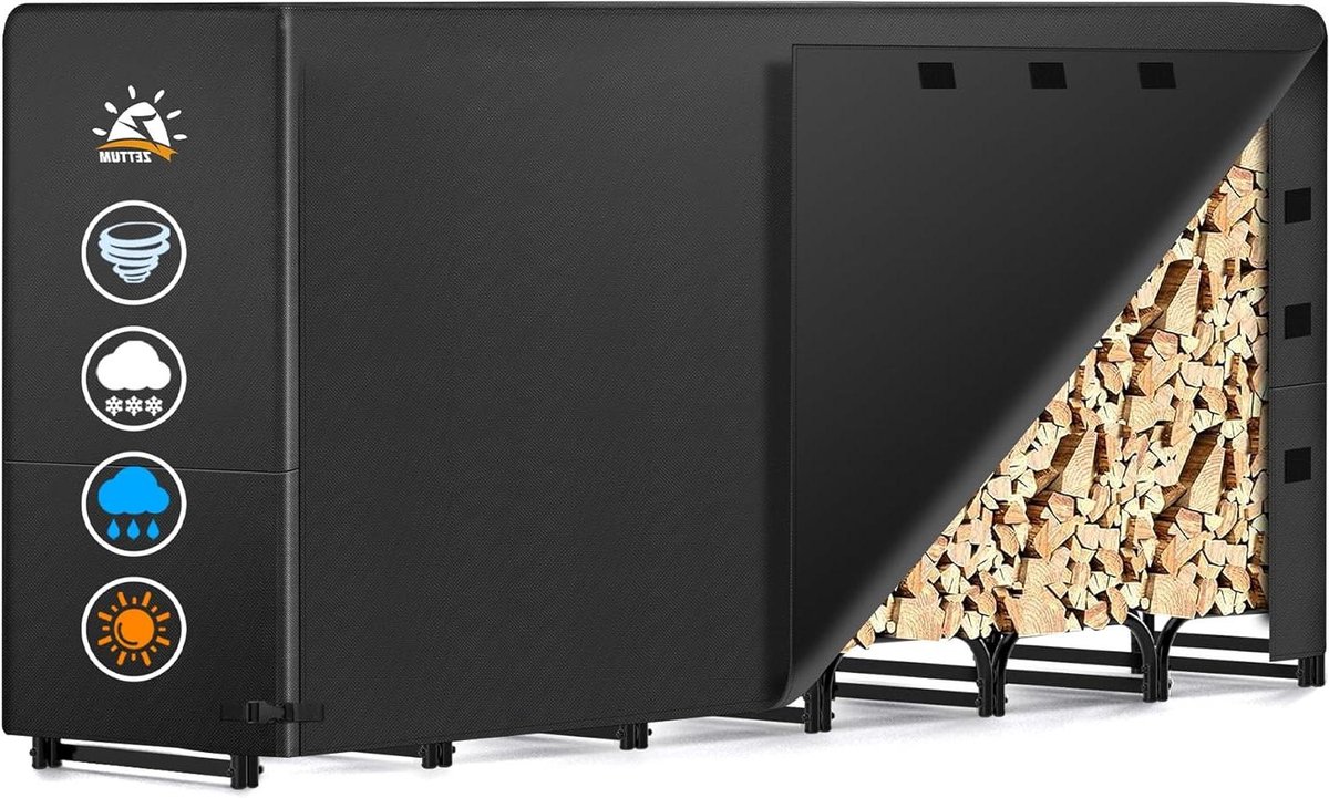 Metalen Haardhoutrek - Houtopslag Buiten - Opslag Buiten - Met Waterdicht Deksel - 243 x 35 x 121 CM - Zwart