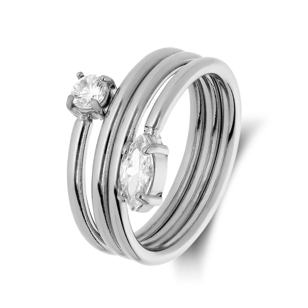Lucardi Dames Stainless steel ring met zirkonia voor dames - Ring - Staal - Zilverkleurig - 20 / 63 mm