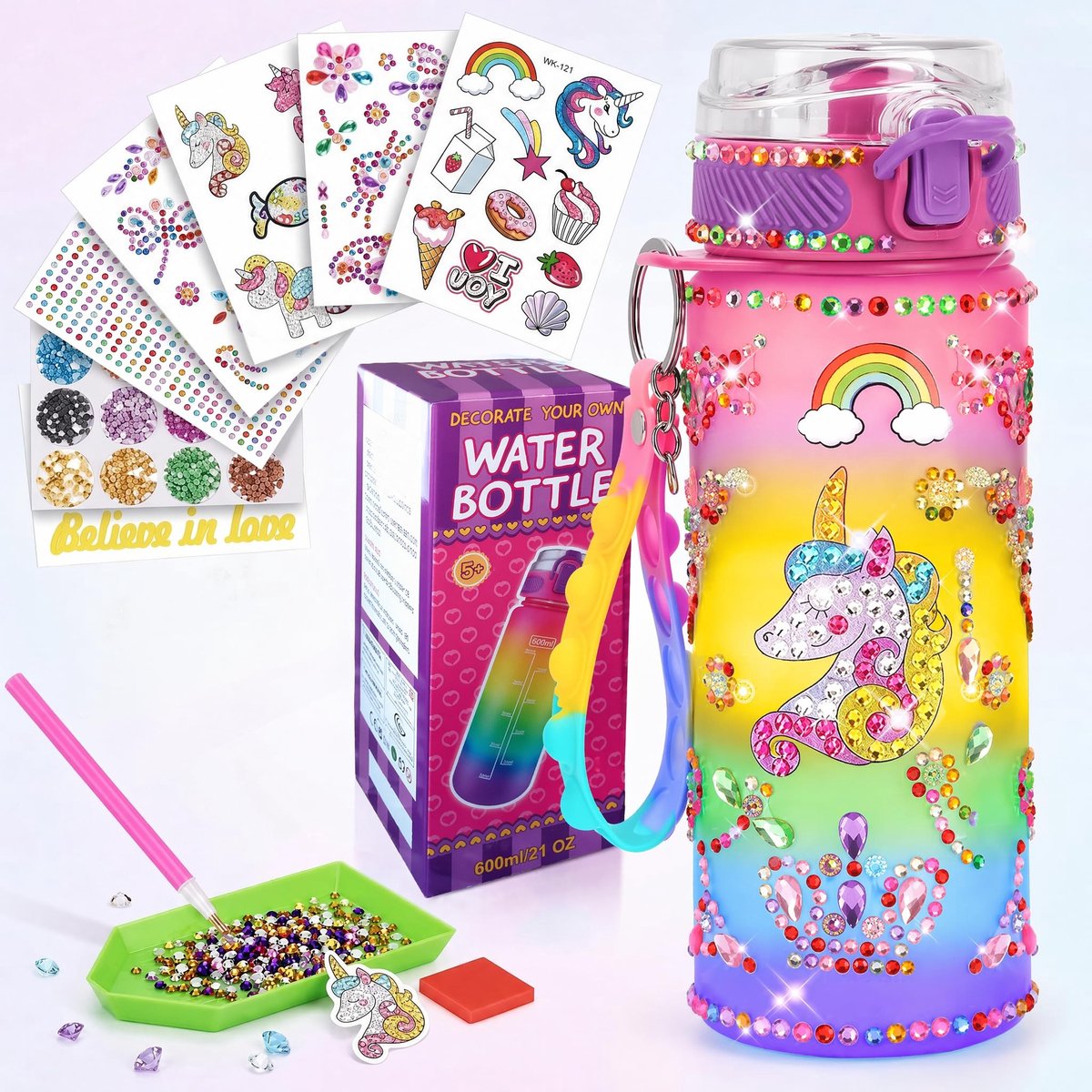 SolidKeus - Creatieve Knutselset voor Kinderen met Drinkfles en Diamanten