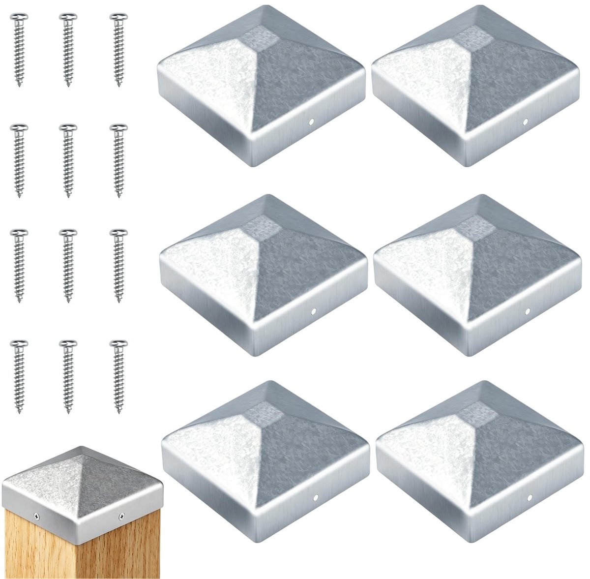 SolidKeus - 6 Stuks Metaal Paaldoppen 9x9 cm met Schroeven