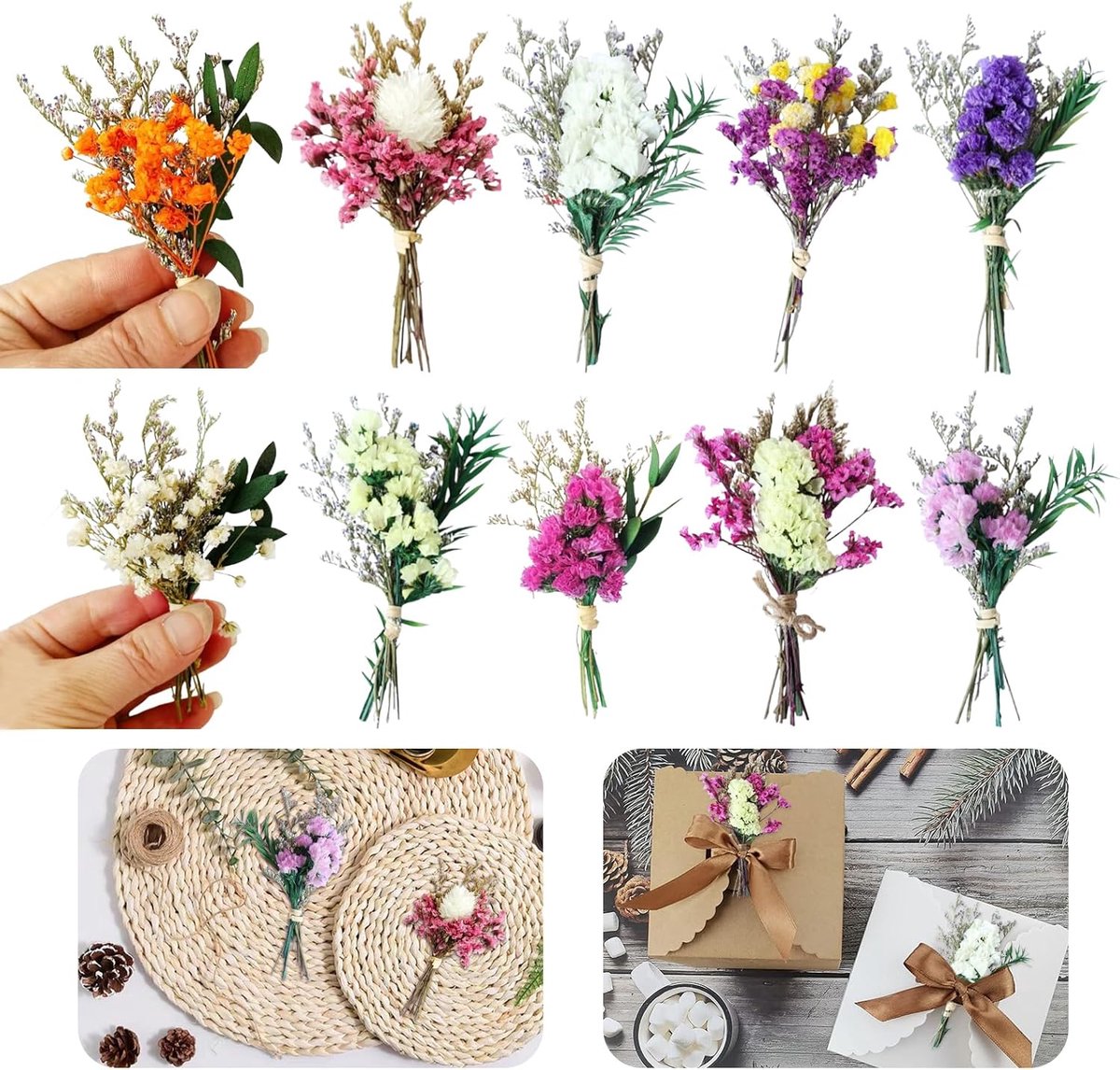 10 stuks klein boeket gedroogde bloemen - mini-boeket - gedroogde bloemen - decoratie voor scrapbooking - natuurlijk - voor doe-het-zelf foto - fotografie - prop - vaas - bruiloft - feest - decoratie