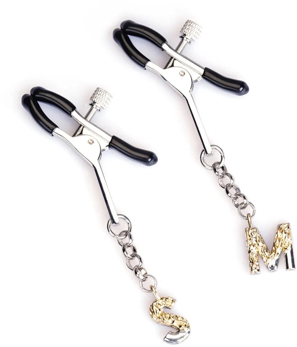 Liebe Seele - Tepelklemmen met Letterhangertjes S en M - Zilver
