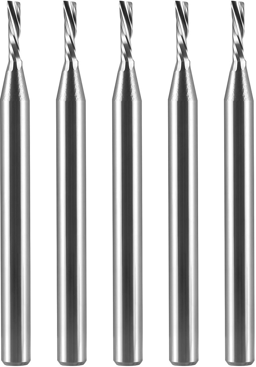 1 - 8 inch CNC-frees - O-groef schachtfrees met 1 - 8 inch schacht - 1 - 5 mm snijdiameter - downcut CNC-frees van hardmetaal - enkele vleugel-spiraalvormige downcut-frees voor acryl - PVC - MDF - hout - 5 stuks