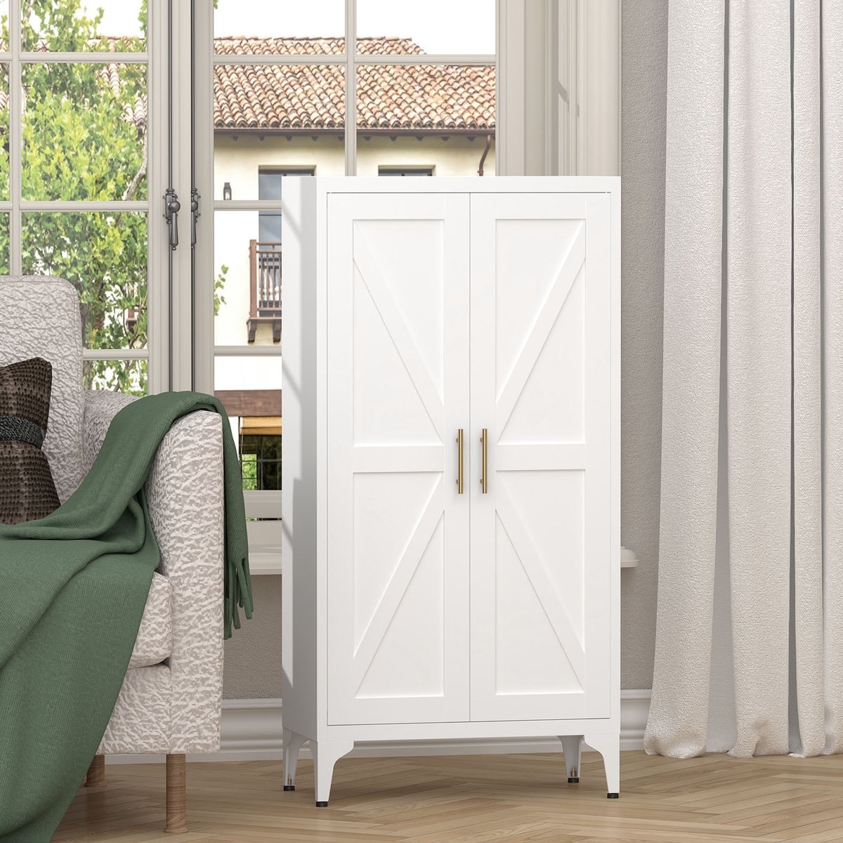 COVREO Keukenkast 120x60x30 cm wit metaal, 2 deuren en verstelbare planken