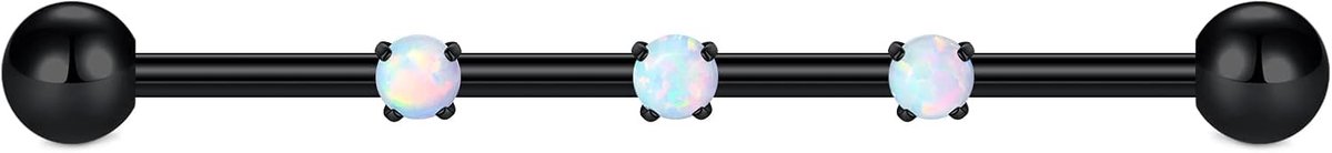 Zwarte Industriële Bar 38mm Chirurgisch Staal Echte Opaal Steiger Barbell 14G Enige Piercing, Roestvrij staal