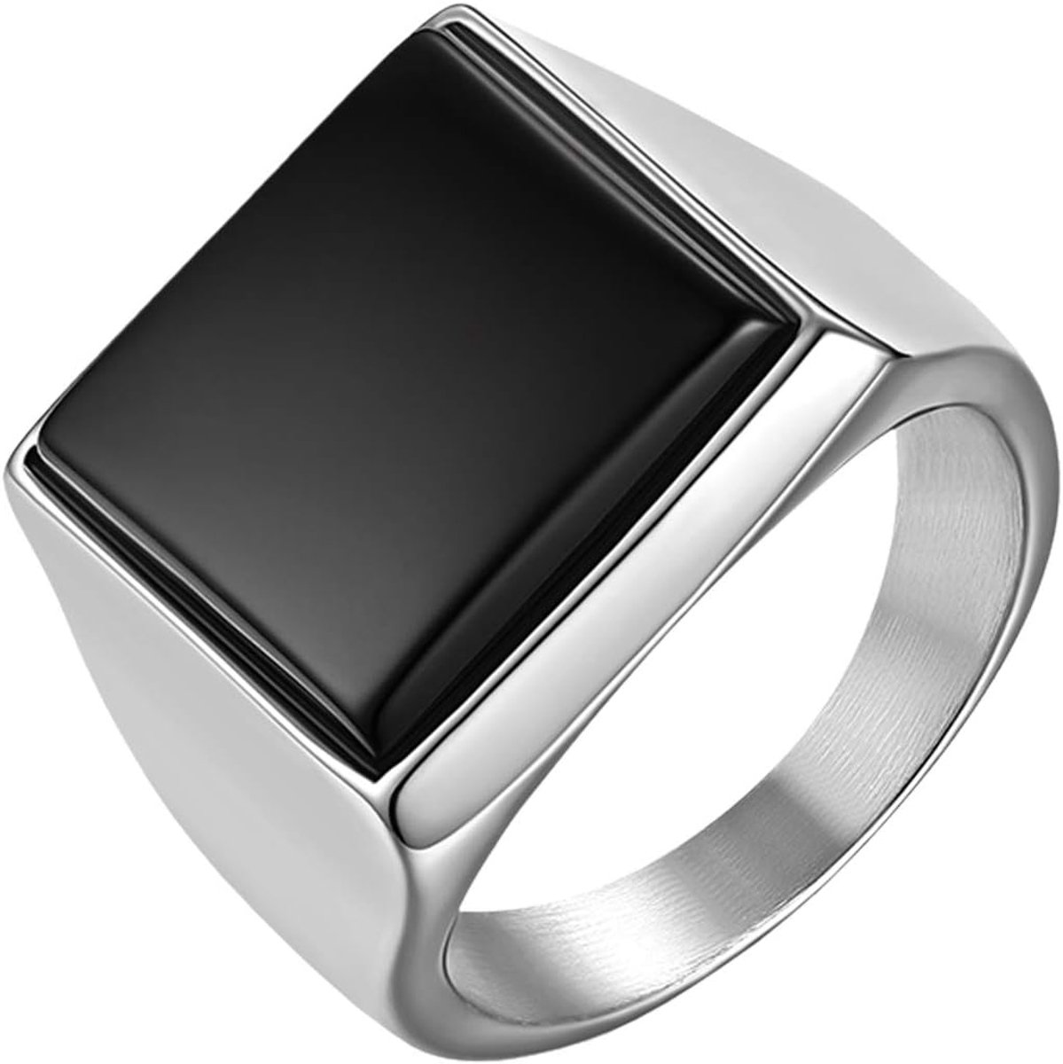 Herenring, roestvrij stalen ring, zilverkleurig, met glas, bruiloft, verloving, verloving, zegelring, duimring, comfortabele pasvorm, herensieraden, Glas Roestvrij staal