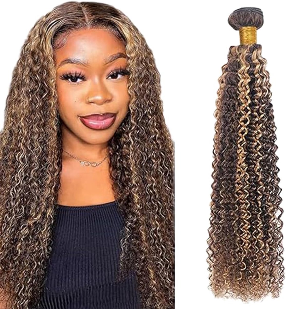 Wave Human Hair Bundles P427 Highlight Blonde Human Hair Extensions Sew in Hair Single Bundle Real Hair Low Shedding for Woman 14 Inch