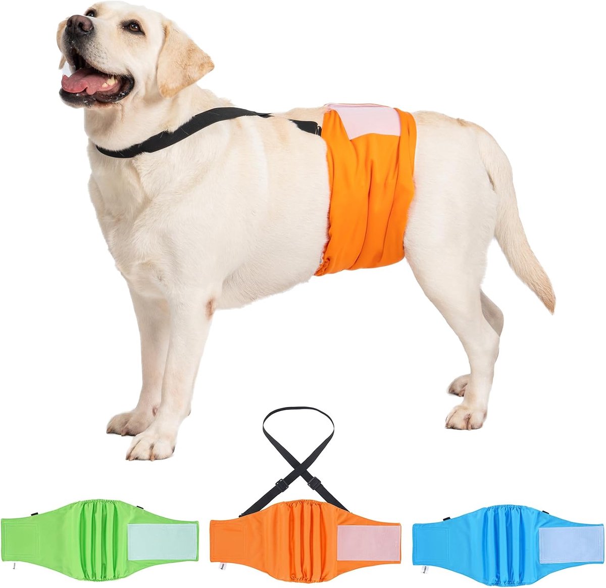 3 Pack Avont mannelijke hond buikband met bretels, afneembare schouderriem, herbruikbare jongen hond luier met harnas, ontsnappingsbestendig, antislip, wasbare doggy plas wraps met afneembare