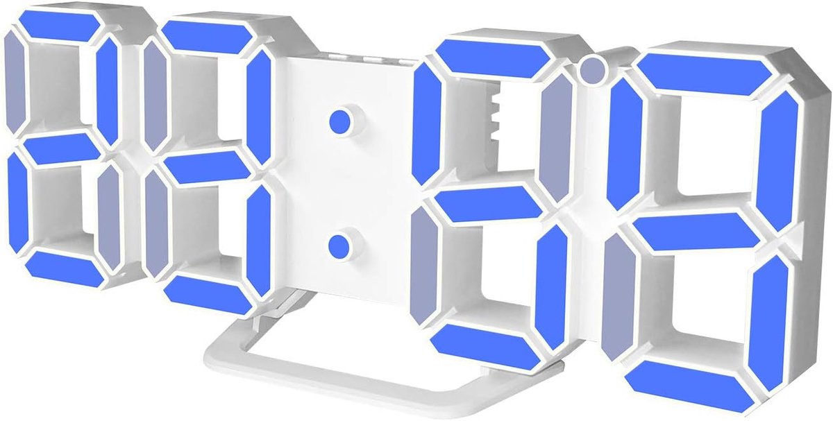 3D LED wekker digitale datumweergave temperatuur snooze tafel muur opknoping - blauw woord witte schaal