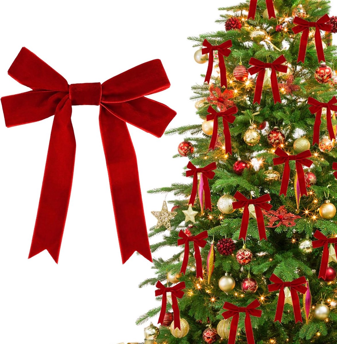 Strikken, 25 mm zachte luxe fluwelen strik voor kerstboomdecoraties, geschenkverpakking, kerstkrans ornament en ambachten