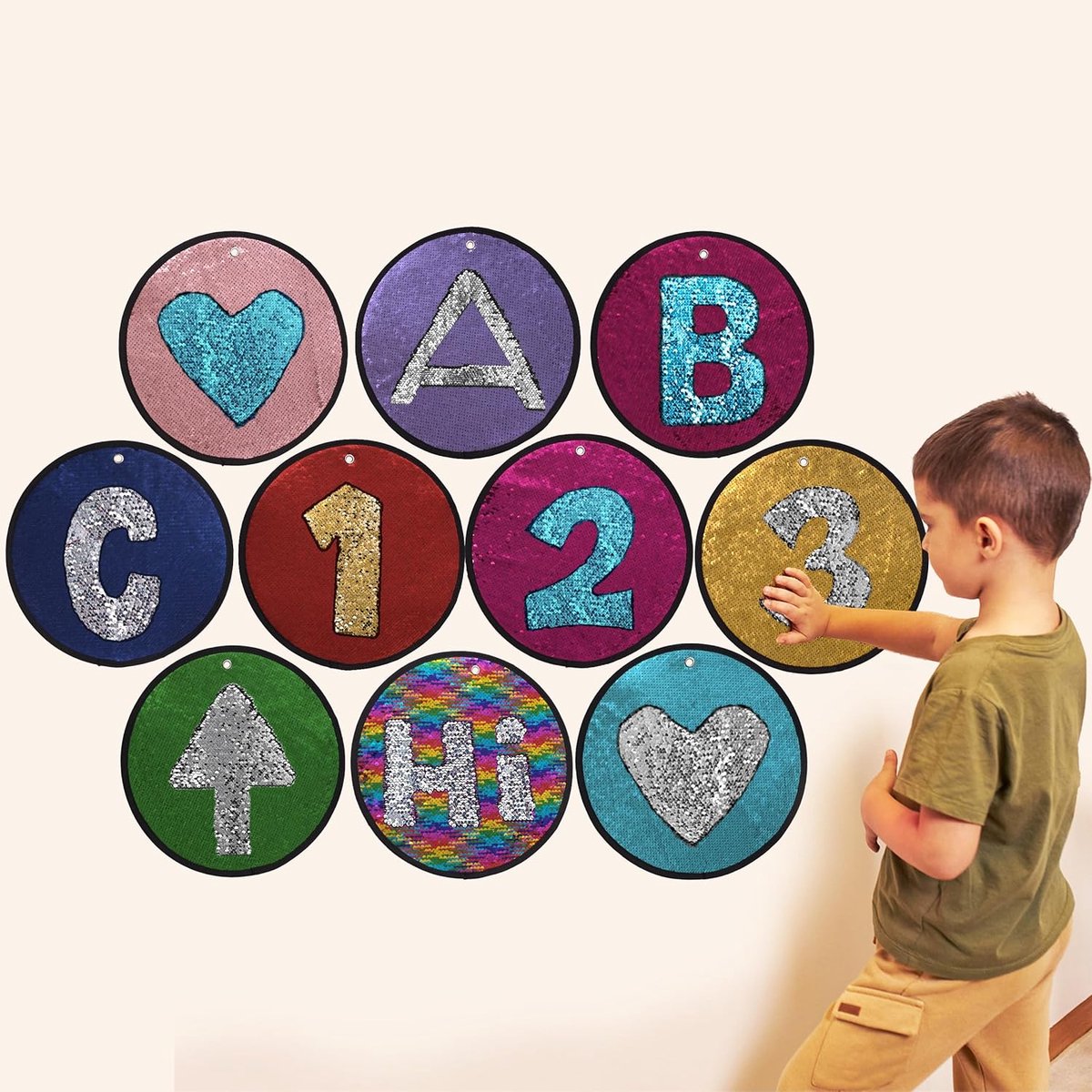 ODOXIA 10 Sequin stoffen matten | Sequin stoffen sensorische wand | omkeerbare sequin stoffen | sensorische platen voor kinderen | sequin sensorische matten | flip-stof-sensorische wand