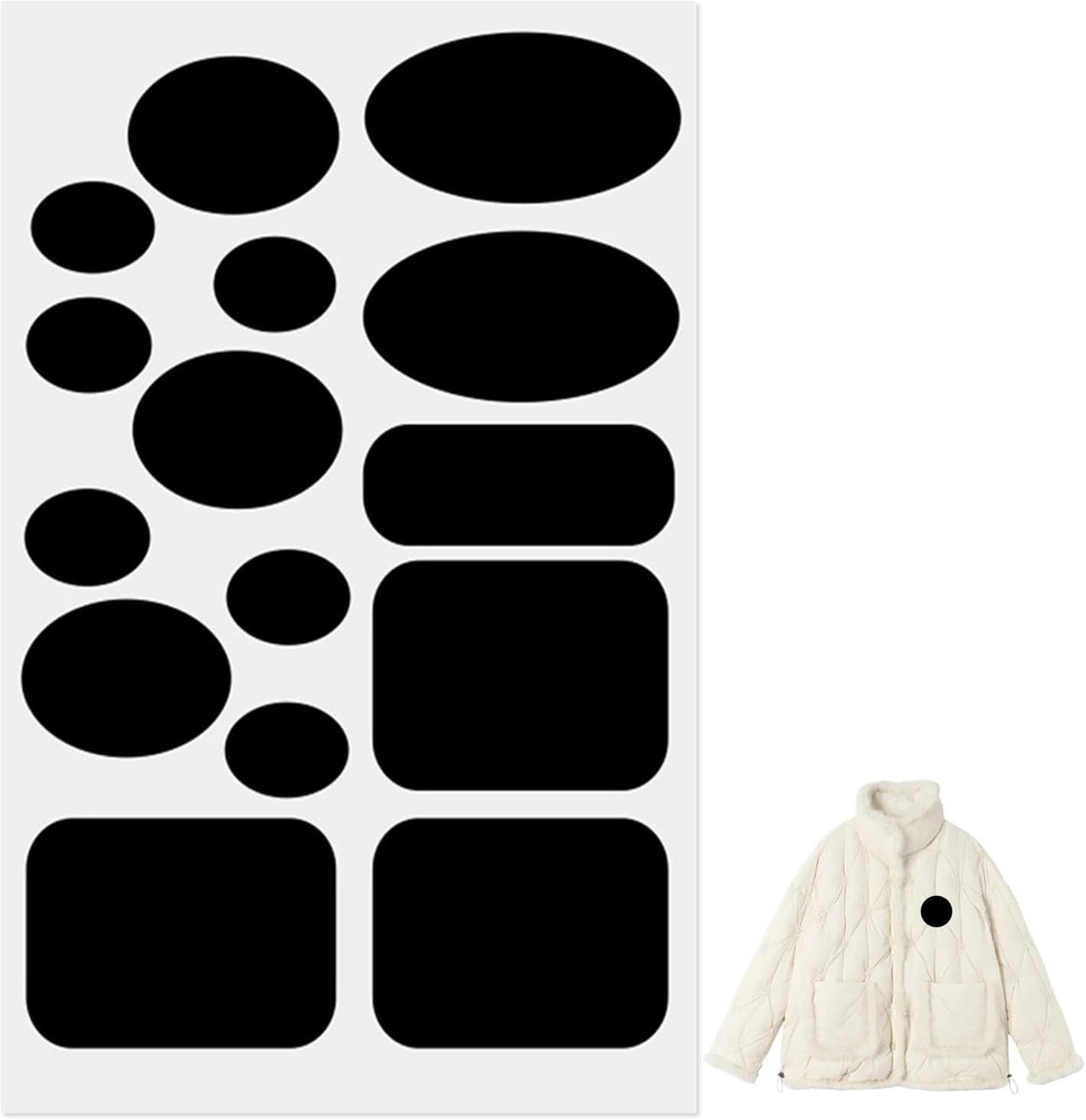 Reparatieset, 15 stuks zelfklevende patches voor donsjacks, scheurbestendig nylonweefsel, repareert gaten in kleding snel en eenvoudig