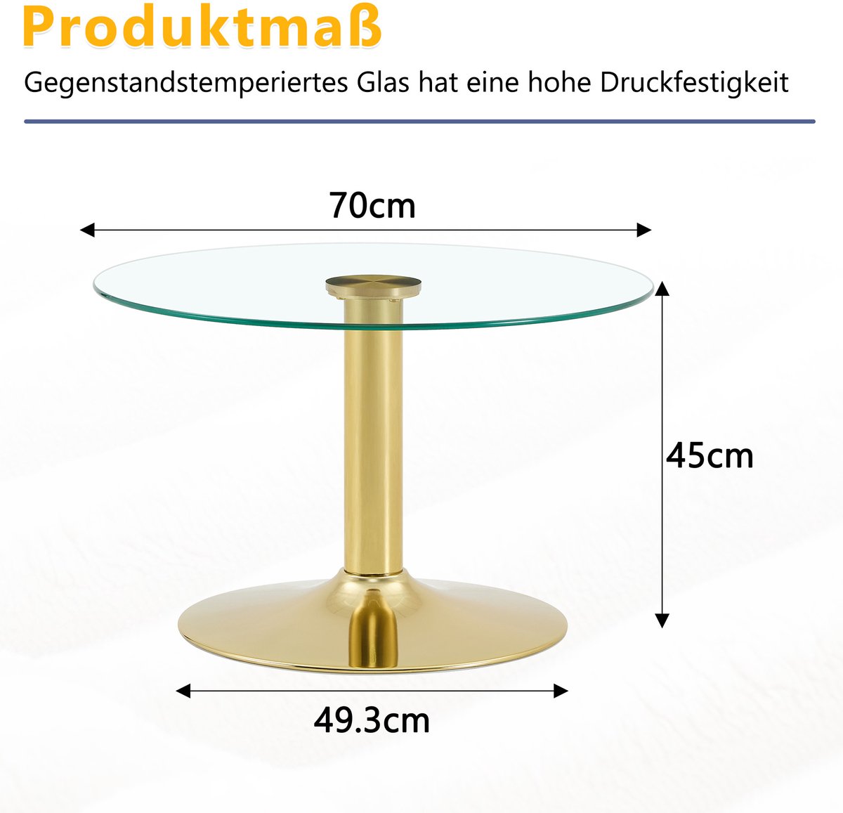 FloraGrace Salontafel Ronde Glazen Tafel Met Gehard Glas En Metalen Frame Voor Woonkamer Goud 70 Cm 45 Cm