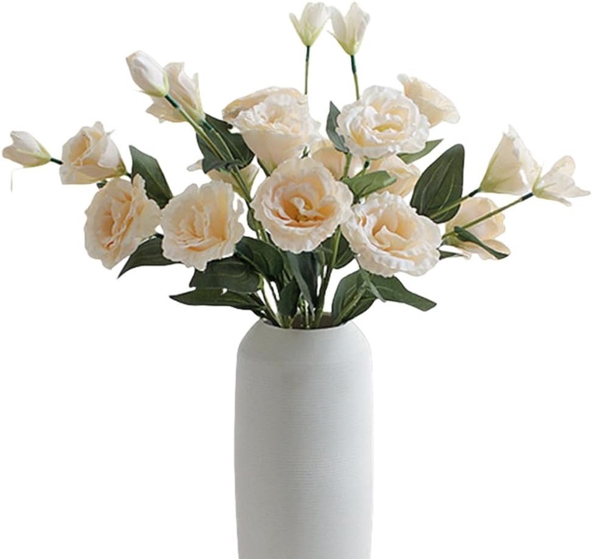Kunstmatige Eustoma Bloem - Zijde Nepplant voor Buiten en Binnen, Perfecte Decoratie voor Thuis en Kantoor, Centrumstuk voor Eettafel (Champagne)