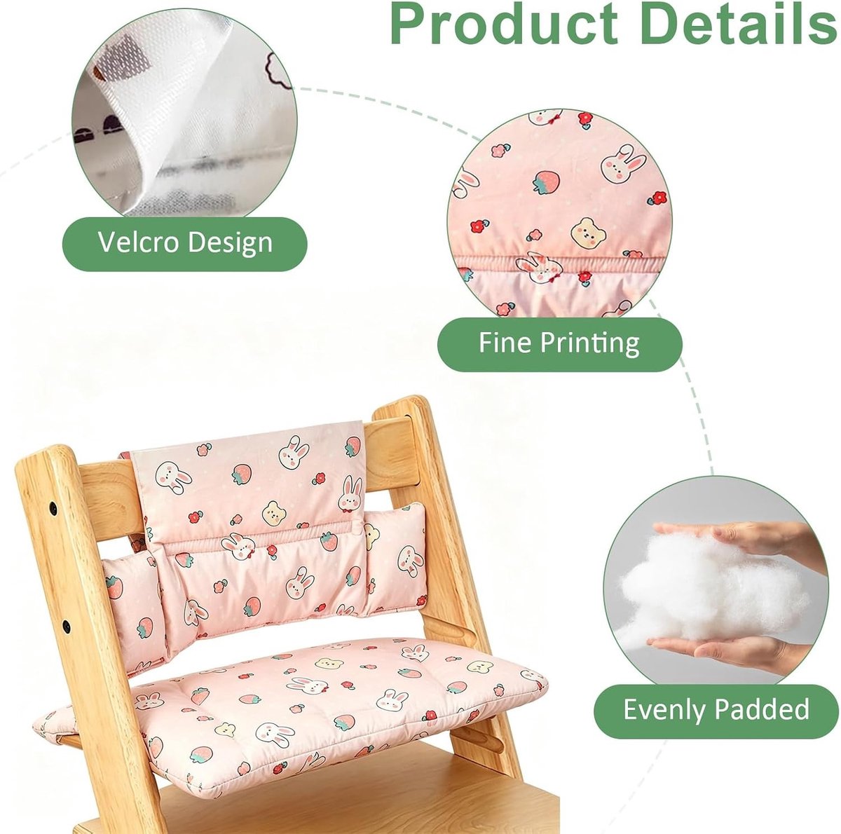 Zacht en Comfortabel Kussen voor Kinderstoelen, Eenvoudig Bevestigbaar, Ideaal voor Tripp Trapp, Geschikt voor Kinderen, Aantrekkelijke Aardbeienprint