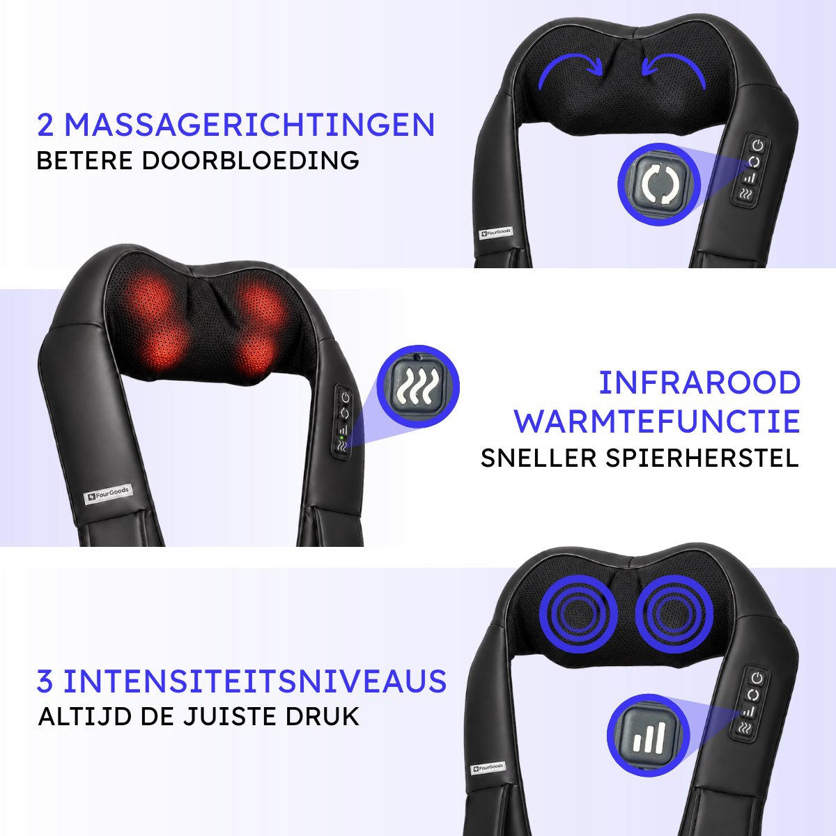 FourGoods XL Nekmassage Apparaat - 120 Min Draadloos - Incl. Massagebal - Shiatsu Massagekussen Nek & Rug thumbnail 4