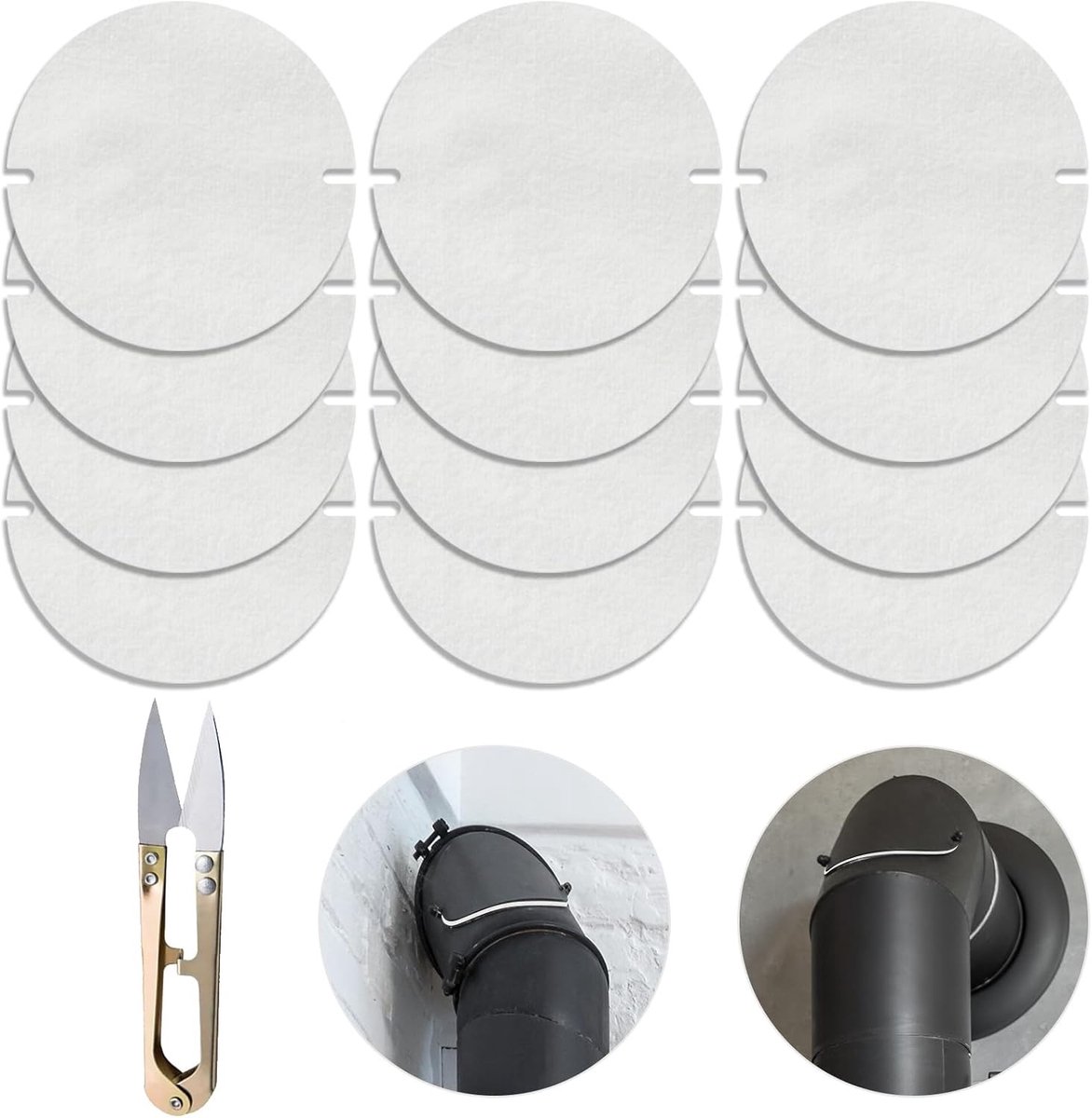 Set van 12 Hittebestendige Kachelbuisafdichtingen 155 mm, Flat Seals voor Kachelbuizen, Ceramische Vezelmat voor Diameter 155-200 mm, Ideaal voor Kachelventielen en Isolatie