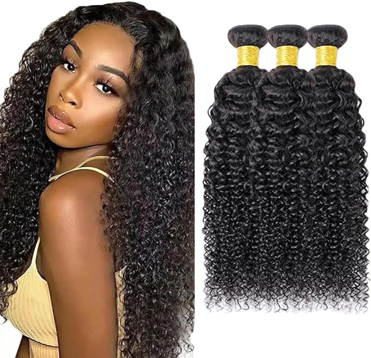 Curly Perücke Damen Bundles Human Hiar Brazilian Virgin Human Hair Extensions #1B Natural Black Mensliches Haar Bundle With Minimal Shedding For Women 18 20 22 Inch