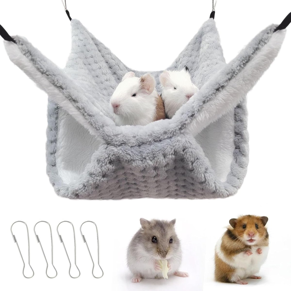 Rattenhangmat dubbellaags fleece cavia-hangmat huis warme zachte ratten hangmatten voor kooi-accessoires fretten schuilplaats fret hamster hangmat voor kleine dieren spelen slapen (grijs)