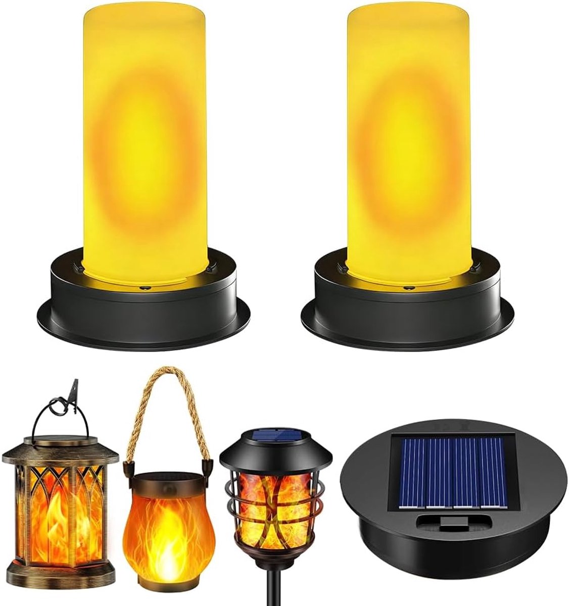 Gloeilamp op zonne-energie, 2 stuks reservelampen op zonne-energie, reserveonderdelen, vlamlamp, geschikt voor tuinlantaarns van 8,5 cm, waterdichte zonnelampen, zonnepaneel voor buiten, tuin