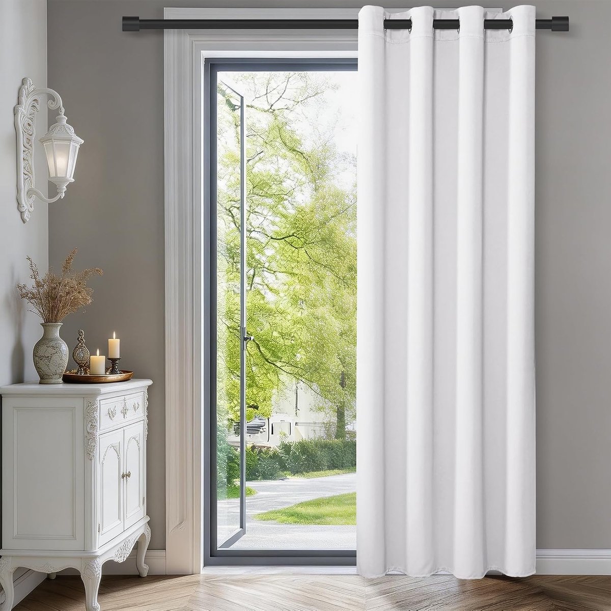 Deurgordijn, kastgordijn voor open kast, ondoorzichtige deurgordijnen met ringen, geschikt voor woonkamer, slaapkamer, werkkamer, 1 stuk, wit, 260 x 140 cm (H x B)