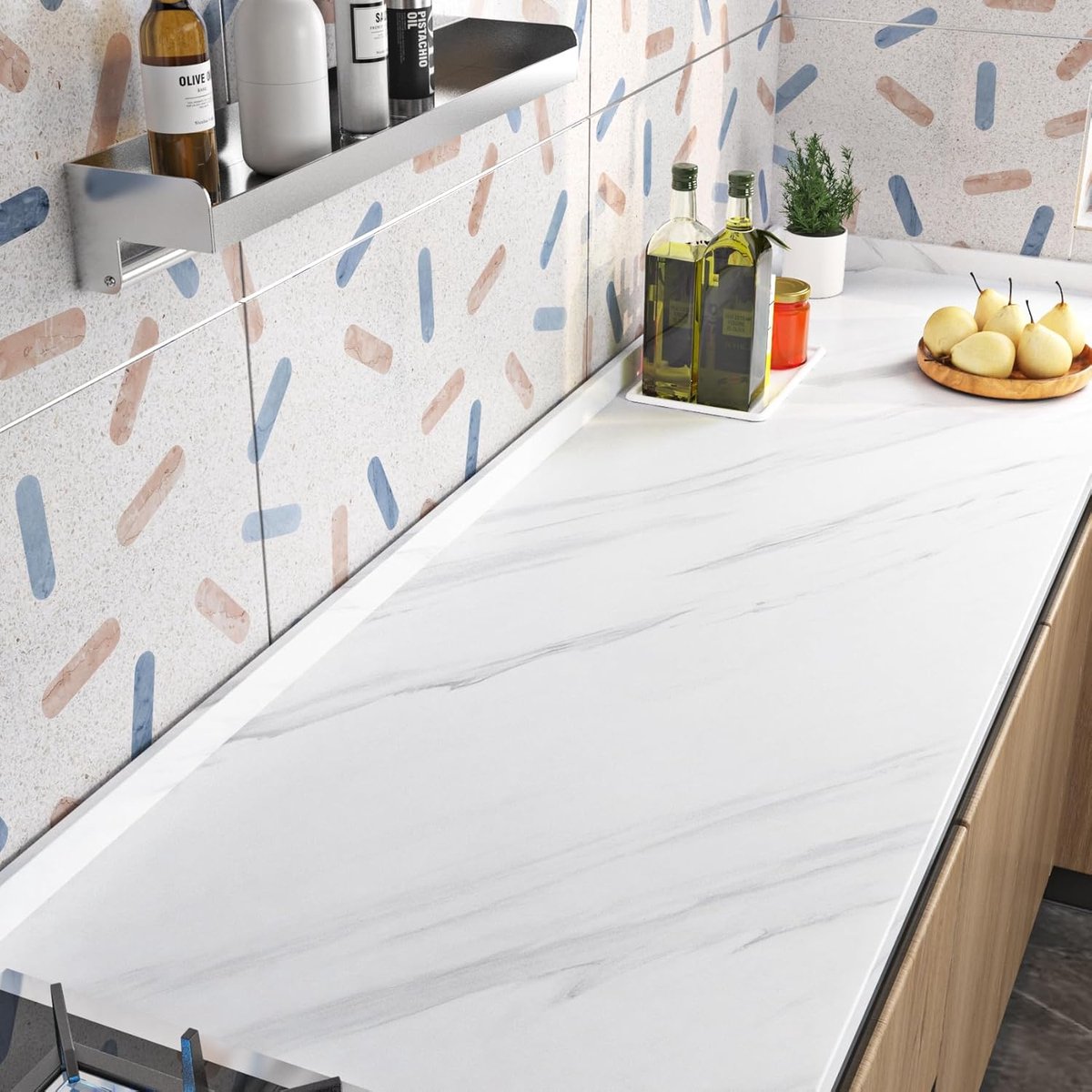Folie werkblad keuken marmer wit grijs zelfklevende folie meubels keuken kast tafelblad 60CMx5M meubelfolie zelfklevend marmerlook waterbestendig behang zelfklevend badkamerwand lichtgrijs