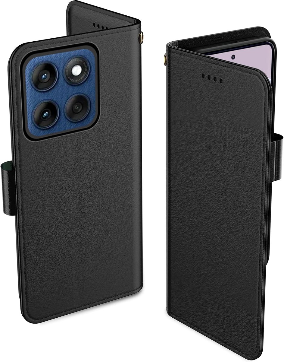 Telefoonhoesje voor Motorola Moto G57/G67, leren klaphoesje met 3 kaartsleuven en kickstand, valbestendig, magnetische sluiting, compatibel met Moto G57/G67 hoesje, zwart