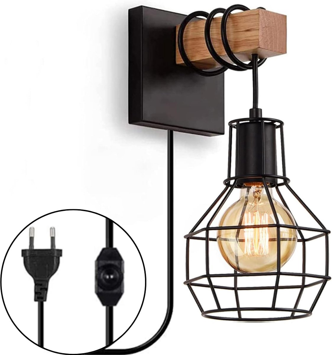 Zavio® Wandlamp Binnen met Snoer - Wandlamp met Stekker - Slaapkamer Lamp Nachtkastje