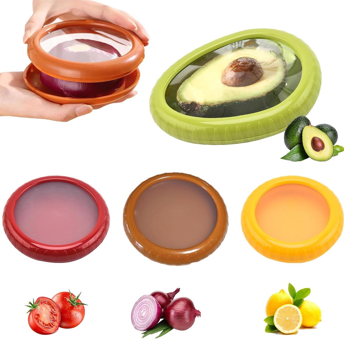 4 stuks siliconen fruit- en groentecontainers, set van siliconen fruit- en groentecontainers, herbruikbare siliconen fruitcontainers voor het bewaren van groenten en fruit