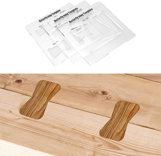 3-delige vlinder-inlegsjabloon van acryl, geschikt voor het verbinden van hout, repareren en versterken van houten meubels — afbeelding 3