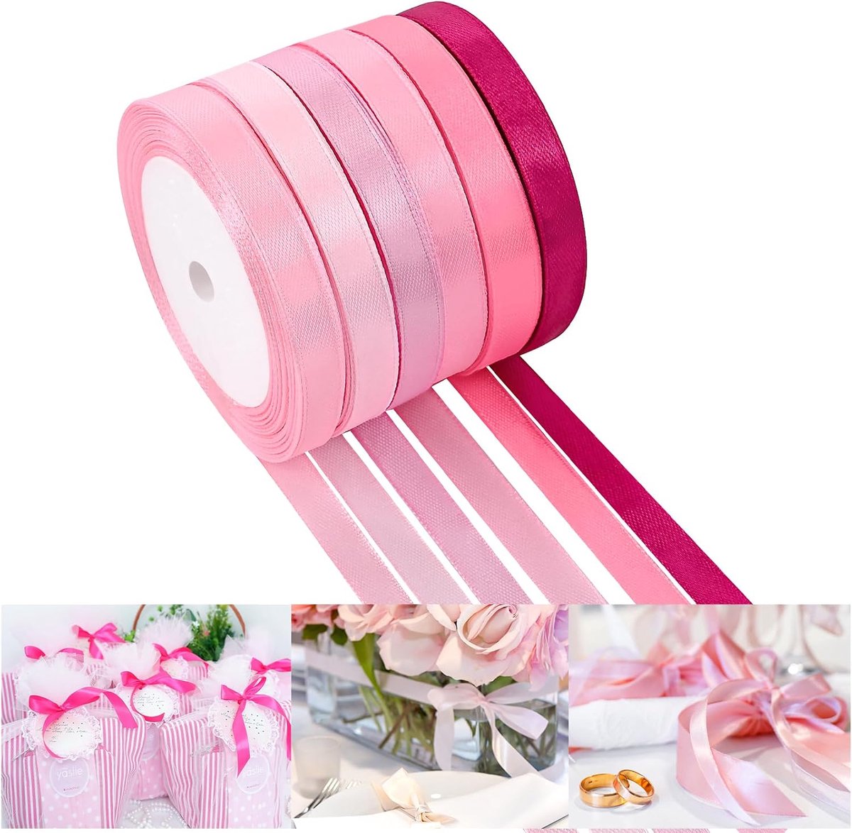150 Yards Roze Satijn Lint 3/8 "Breed Polyester Stof Lint Gebruik Voor Gift Wrap Bruiloft Bruids Baby Douche Bogen Valentijnsdag Decor