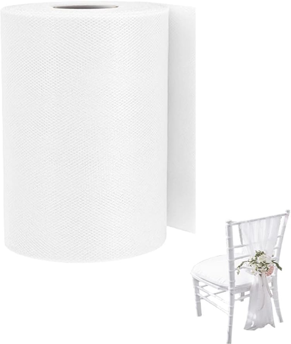 Rol Wit, 15 cm Breedte, 100 Meter Lengte - Polyester Decoratief Stof Voor Bruiloften, Thuis, Feesten En Tuin