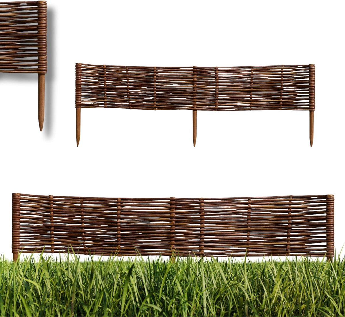 - 5 m bed begrenzing 100 x 20 cm | perkbegrenzing - robuust flexibel wilgenhek | perkafbakening - ideale perkafbakening van wilgenvlechtwerk | perkranden wilgentenen rond tuin