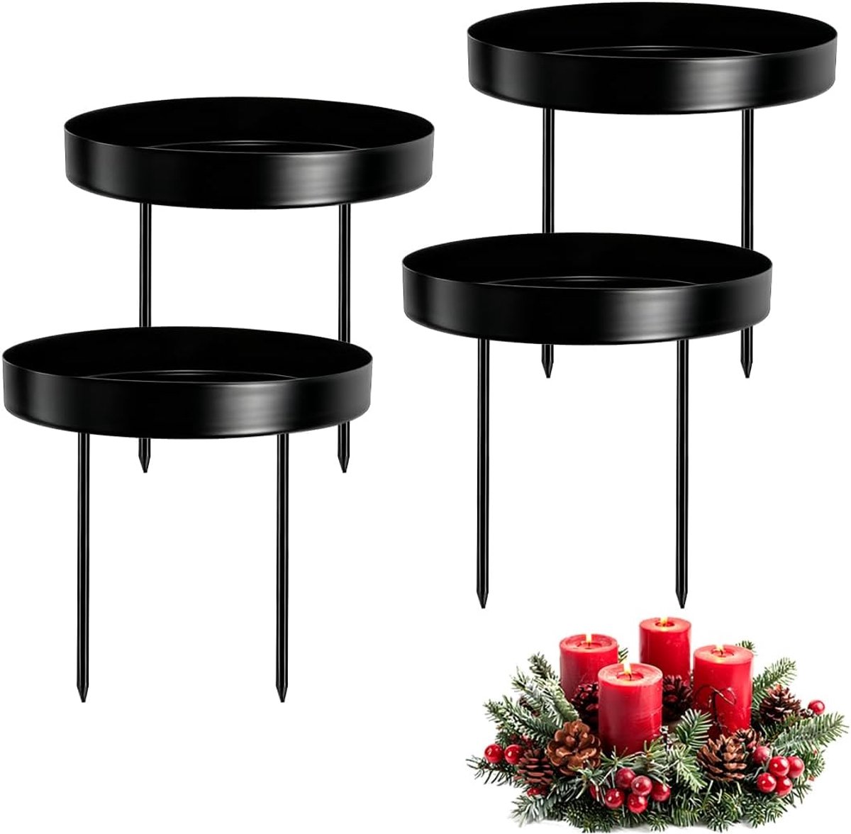 4 stuks zwarte kandelaars voor adventskrans, 8,5 cm metalen kandelaar, kandelaar met punten, kaarsplaat voor adventskrans, stumpenkerzen, tafeldecoratie, feestdecoratie, D1