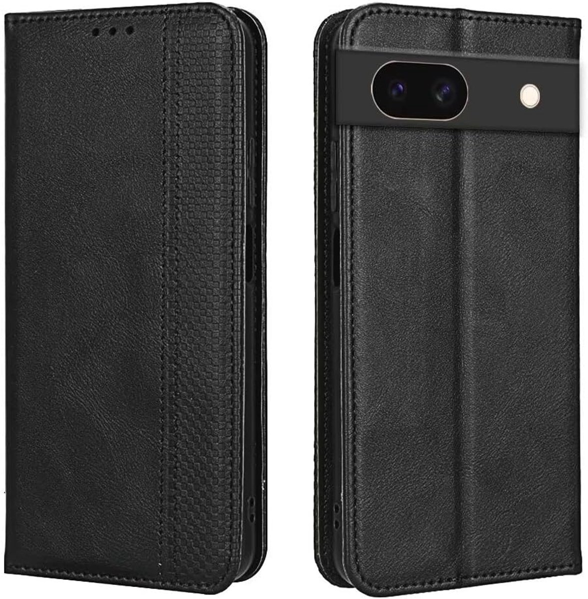 Hoes voor mobiele telefoon voor Google Pixel 8a (6,1 inch), flip folio, PU-leer, magnetische schakelaar, beschermhoes, 3 kaartvakken, 1 portefeuille, standcase - zwart