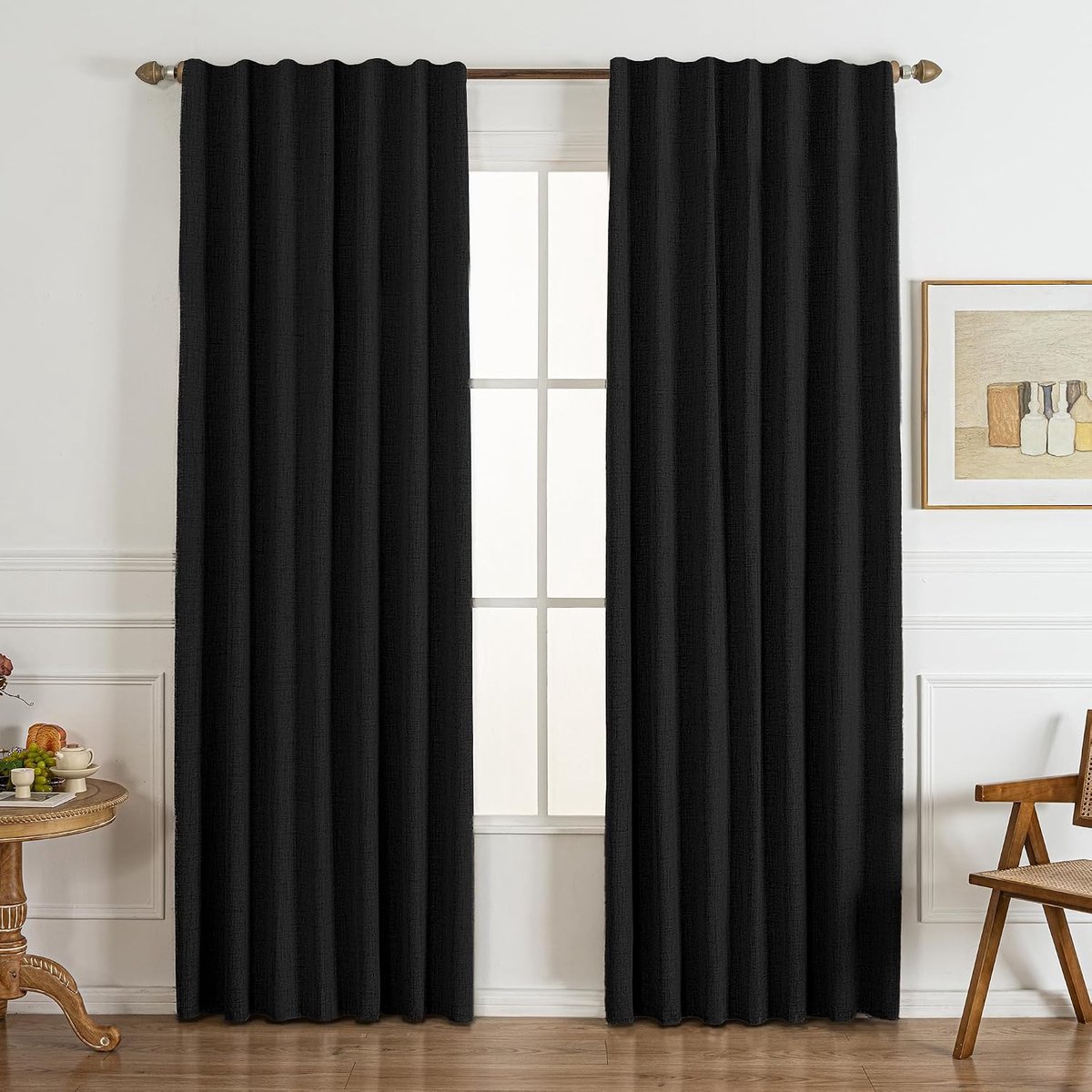 Panelen - 100% lichtblokkerend, thermisch geïsoleerd, ruisonderdrukkend, linnen mix gehaakte plooi, boho boerderijstijl gordijnen voor slaapkamer